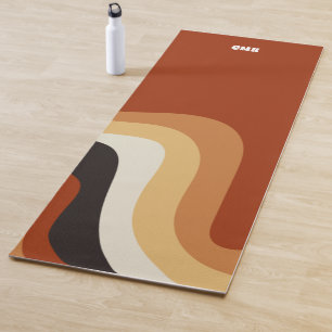Retro 70s Orange Abstract Groovy Hippie Monogram Yoga Mat