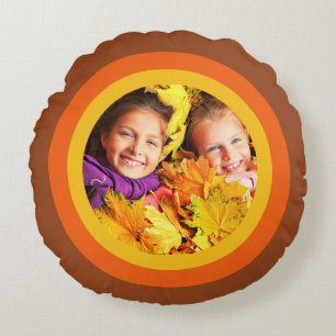 Retro 70's Orange Brown Photo Round Pillow