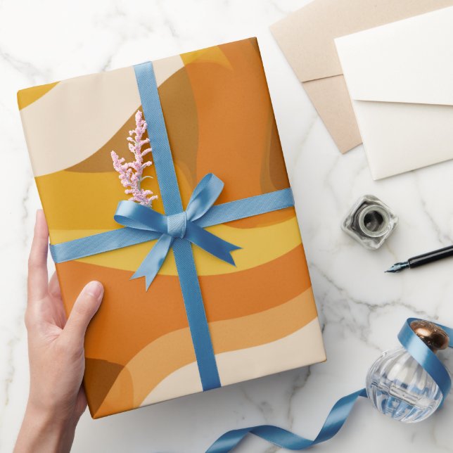 Retro 70s Orange Mustard Wave Abstract Pattern Wrapping Paper (Gifting)