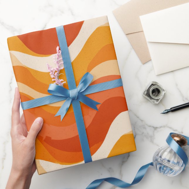 Retro 70s Orange Mustard Wave Abstract Pattern Wrapping Paper (Gifting)
