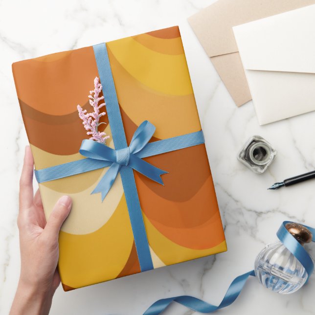 Retro 70s Orange Mustard Wave Abstract Pattern Wrapping Paper (Gifting)