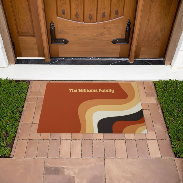 Retro 70s Orange Personalised Hippie Home Doormat (Outdoor)