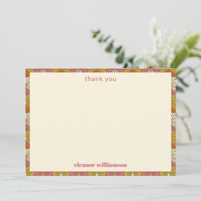 Retro 70s Orange Pink Floral Bridal Shower Custom Thank You Card (Standing Front)
