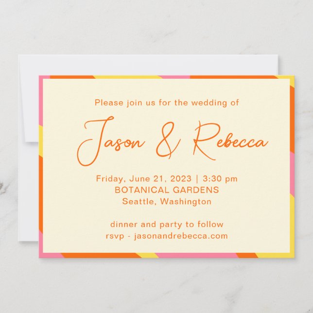 Retro 70s Orange Yellow Pink All In One Wedding  Invitation (Front)