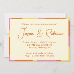 Retro 70s Orange Yellow Pink All In One Wedding  Invitation