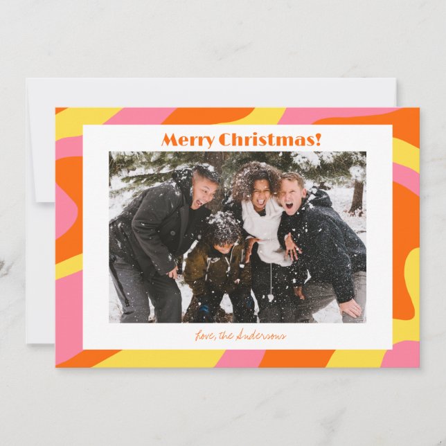 Retro 70s Orange Yellow Pink Colourful Christmas Holiday Card (Front)