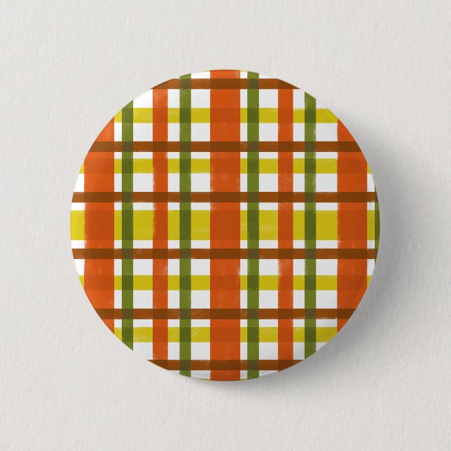 Retro 70s Orange Yellow Plaid 6 Cm Round Badge (Front)