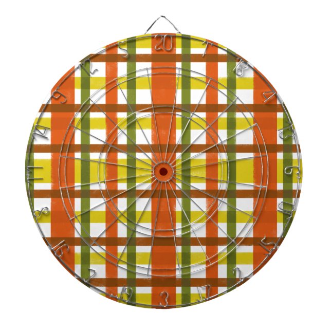 Retro 70s Orange Yellow Plaid Dartboard (Front)