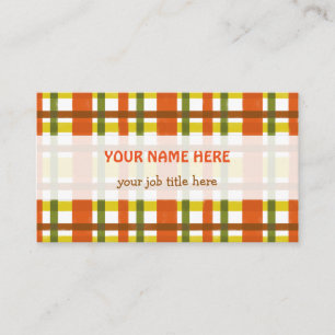 Retro 70s Orange Yellow Plaid Personalised Business Card