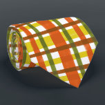 Retro 70s Orange Yellow Plaid Tie<br><div class="desc">This funky, original 70s-inspired design is made to look like groovy 1970s or late 1960s vintage plaid in shades of orange, gold yellow, moss green and red-brown on white. The seamless chequered pattern is slightly distressed so it looks like it has been painted on. This is a cool, old school...</div>