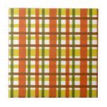 Retro 70s Orange Yellow Plaid Tile<br><div class="desc">This funky, original 70s-inspired tile design is made to look like groovy 1970s or late 1960s vintage plaid in shades of orange, gold yellow, moss green and red-brown on white. The seamless chequered pattern is slightly distressed so it looks like it has been painted on. This is a cool, old...</div>