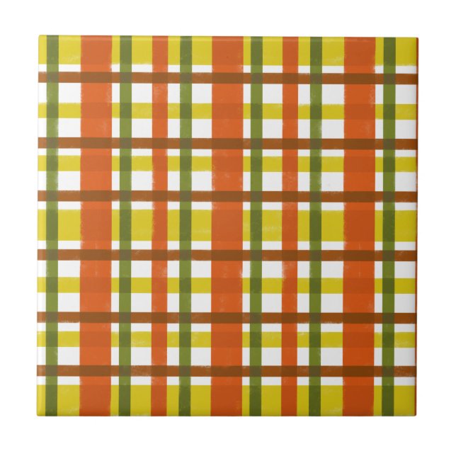 Retro 70s Orange Yellow Plaid Tile (Front)