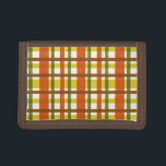 Retro 70s Orange Yellow Plaid Trifold Wallet<br><div class="desc">This funky, original 70s-inspired design is made to look like groovy 1970s or late 1960s vintage plaid in shades of orange, gold yellow, moss green and red-brown on white. The seamless chequered pattern is slightly distressed so it looks like it has been painted on. This is a cool, old school...</div>