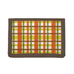 Retro 70s Orange Yellow Plaid Trifold Wallet
