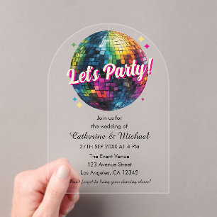Retro 70's Party Disco Ball Sparkle Glam Wedding  Acrylic Invitations