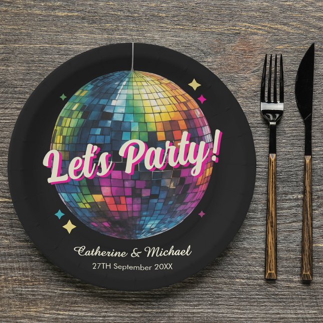 Retro 70's Party Disco Ball Sparkle Glam Wedding  Paper Plate (Creator Uploaded)
