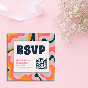 Retro 70s Pastel Pink Groovy QR Code RSVP Enclosure Card