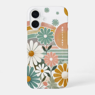 Retro 70s Pastel Watercolor Floral Personalised iPhone 16 Case