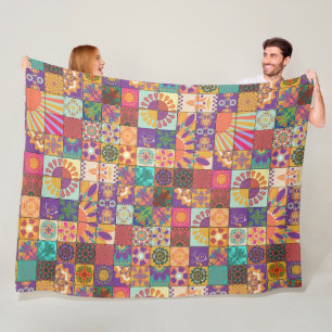 Retro 70s Patchwork Fleece Blanket