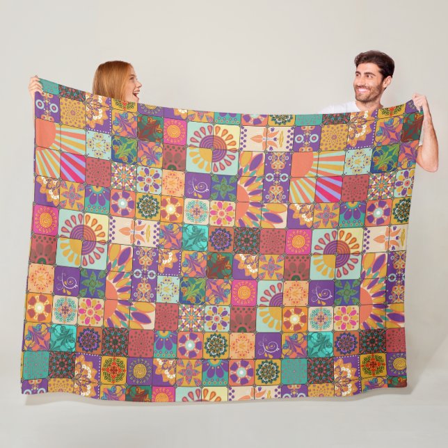 Retro 70s Patchwork Fleece Blanket (In Situ)
