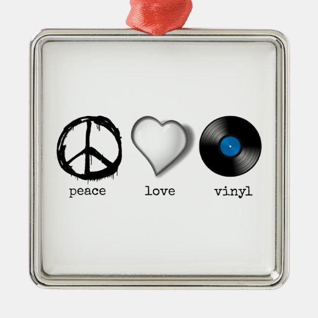 Retro 70s Peace Love Vinyl Metal Tree Decoration (Front)