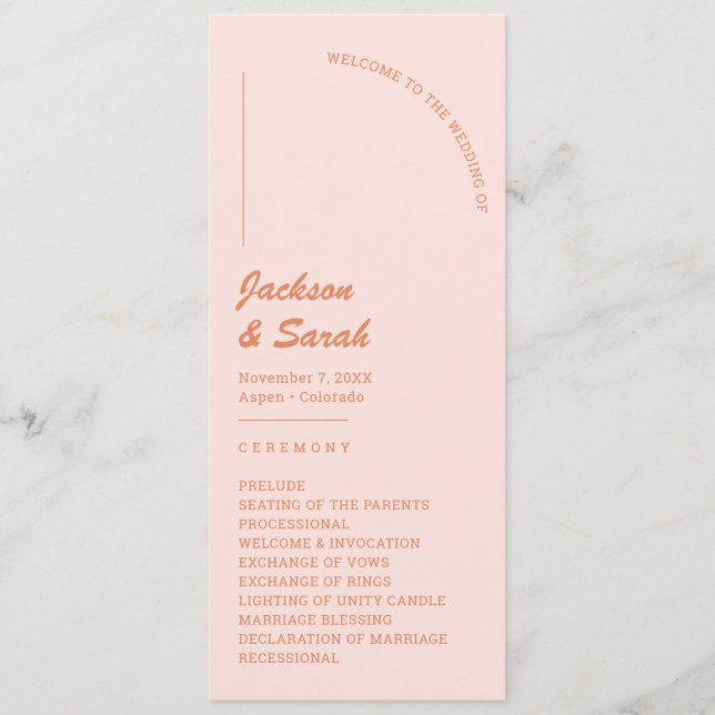 Retro 70s Pink and Orange Wedding Programme (Front)