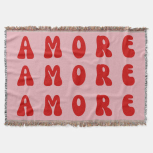 Retro 70s Pink and Red AMORE Bubble Font Throw Blanket