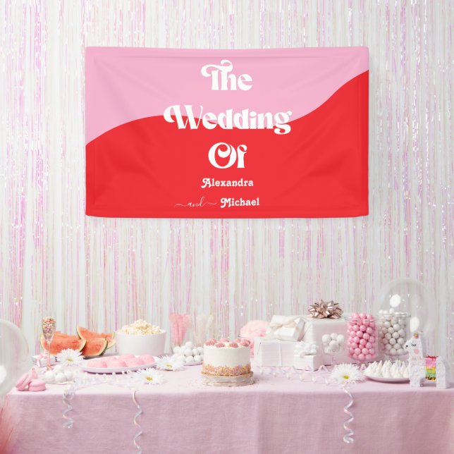 Retro 70s Pink and Red Neon Wedding Banner (Party)