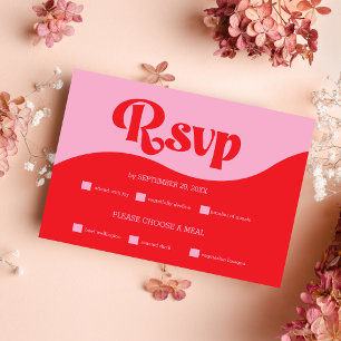 Retro 70s Pink and Red Neon Wedding RSVP Card