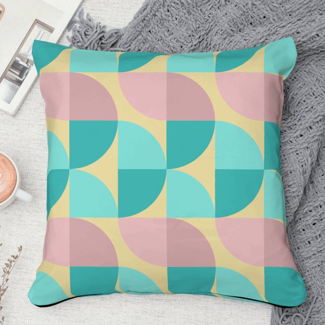 retro 70s  Pink teal & yellow mid century abstract Cushion (Creator Uploaded)