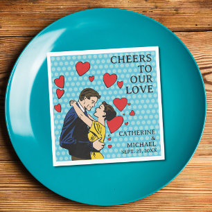 Retro 70's Pop Art Comic Book Romantic Fun Wedding Napkin