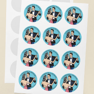 Retro 70's Pop Art Comic Book Romantic Wedding Classic Round Sticker
