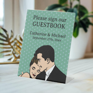 Retro 70's Pop Art Comic Book Romantic Wedding Pedestal Sign