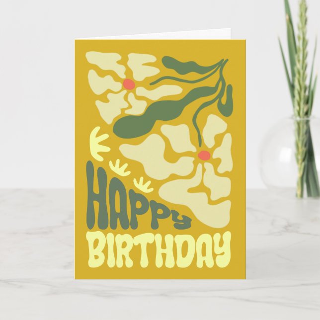 Retro 70s Psychedelic Groovy Flower Birthday Card (Front)
