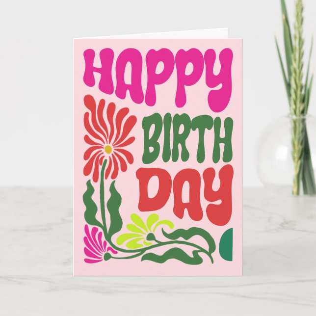 Retro 70s Psychedelic Hippie Flower Birthday Card (Front)