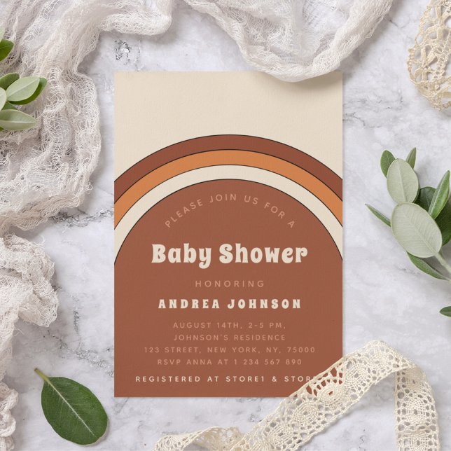 Retro 70s  Rainbow Arch Terracotta Baby Shower Invitation (Creator Uploaded)
