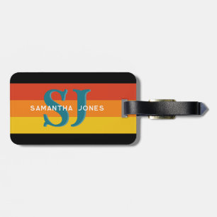 Retro 70s Rainbow Bold Stripes Initials Monogram Luggage Tag