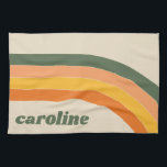 Retro 70s Rainbow Green Orange Personalised Name Tea Towel<br><div class="desc">Add a touch of retro flair to your kitchen with this Personalised Name Kitchen Towel featuring a groovy 70s rainbow design in green, orange, yellow, and peach. Perfect for a simple yet aesthetic addition to your home or as a unique gift for a bridesmaid, bridal party, bachelorette, birthday party, or...</div>