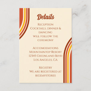 Retro 70s Rainbow Groovy Arch Wedding Details Enclosure Card