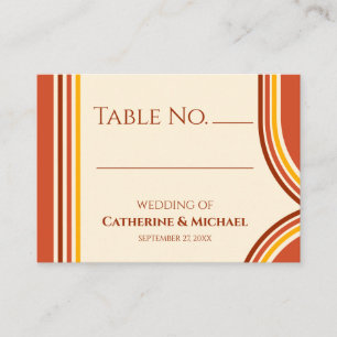 Retro 70s Rainbow Groovy Terracotta Orange Wedding Place Card