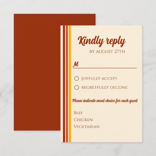 Retro 70s Rainbow Groovy Terracotta Orange Wedding RSVP Card (Front/Back)