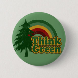 Retro 70s Rainbow, Think Green 6 Cm Round Badge