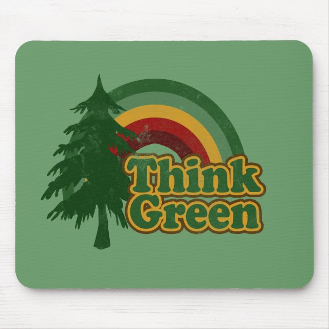 Retro 70s Rainbow, Think Green Mouse Mat (Front)