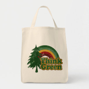 Retro 70s Rainbow, Think Green Tote Bag
