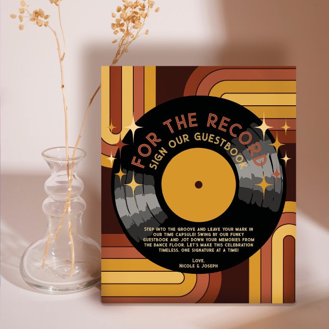 Retro 70's Rainbow Vinyl Record Wedding Guestbook Pedestal Sign (Creator Uploaded)
