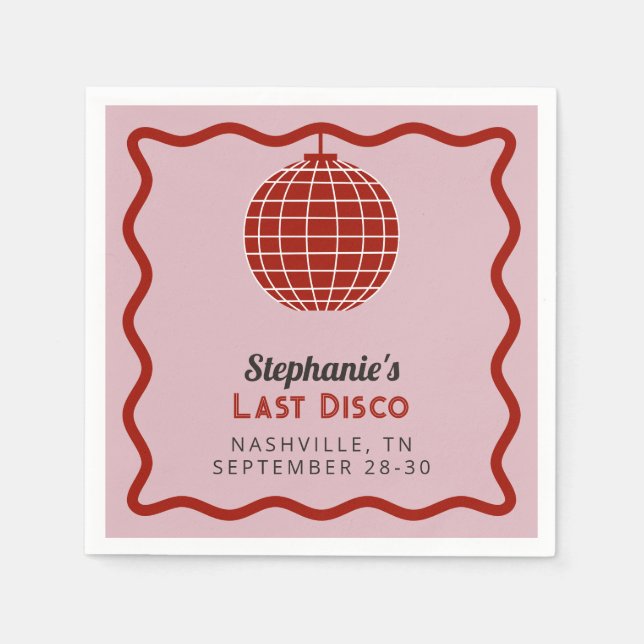 Retro 70s Red and Pink Last Disco Bachelorette  Napkin (Front)