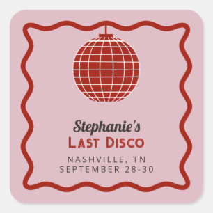 Retro 70s Red and Pink Last Disco Bachelorette  Square Sticker
