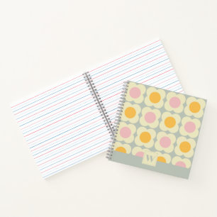 Retro 70s Scandi Flowers - Pink and Yellow on Gray Notebook