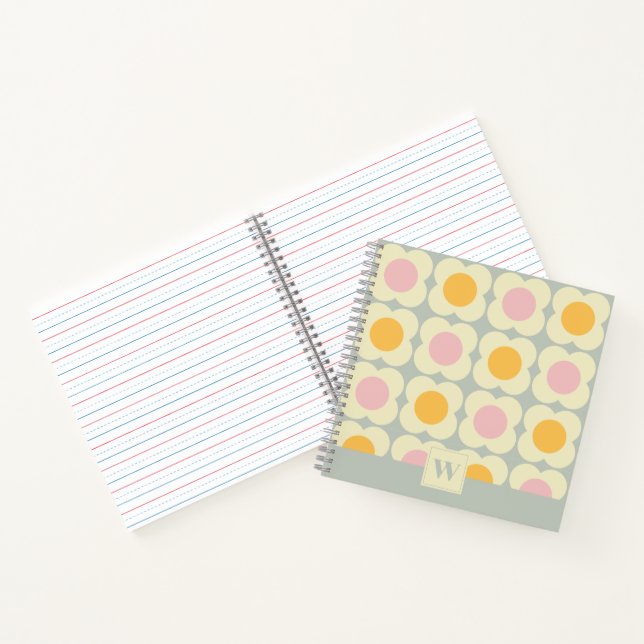 Retro 70s Scandi Flowers - Pink and Yellow on Gray Notebook (Inside)