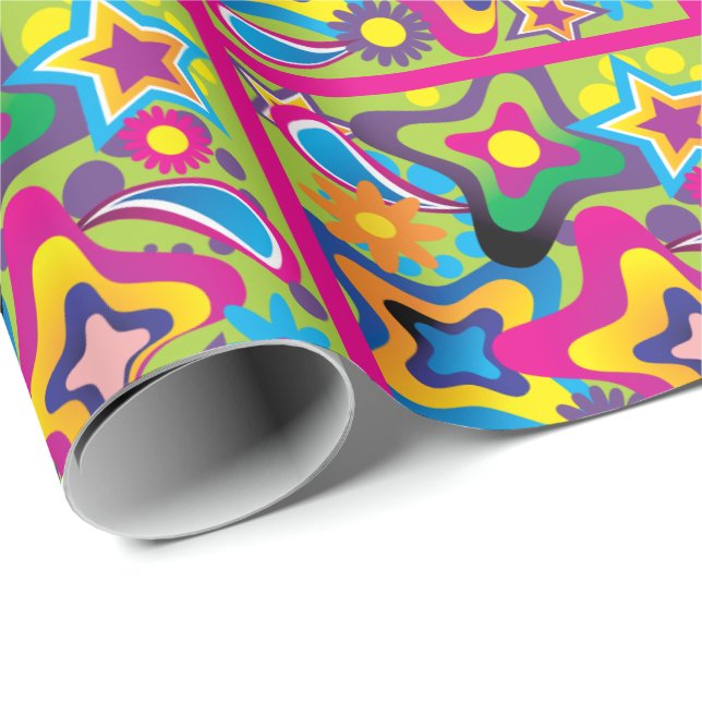 Retro 70s shapes in bright colours wrapping paper (Roll Corner)